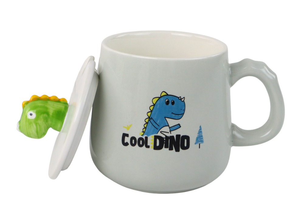Dinosaur Blue Ceramic Mug Lid Spoon 350ml