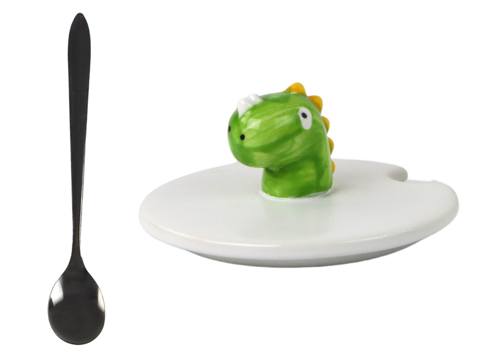 Dinosaur Blue Ceramic Mug Lid Spoon 350ml