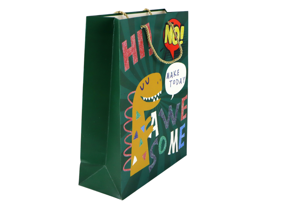 Green Dinosaur Paper Gift Bag 32cm X 26cm X 10cm