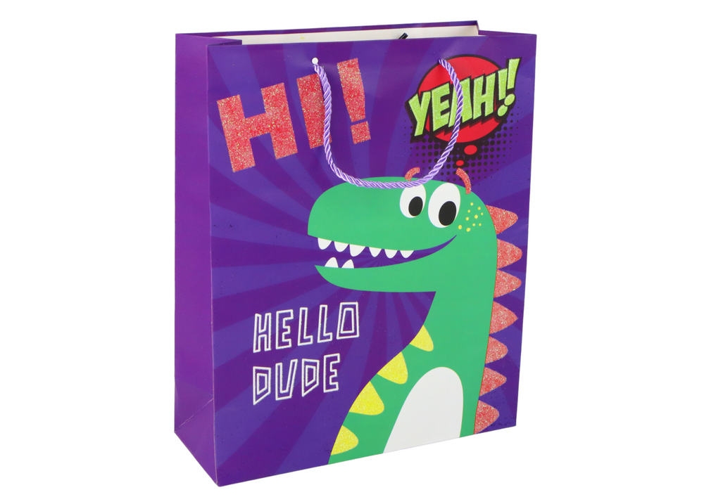 Purple Dinosaur Paper Gift Bag 32cm X 26cm X 10cm