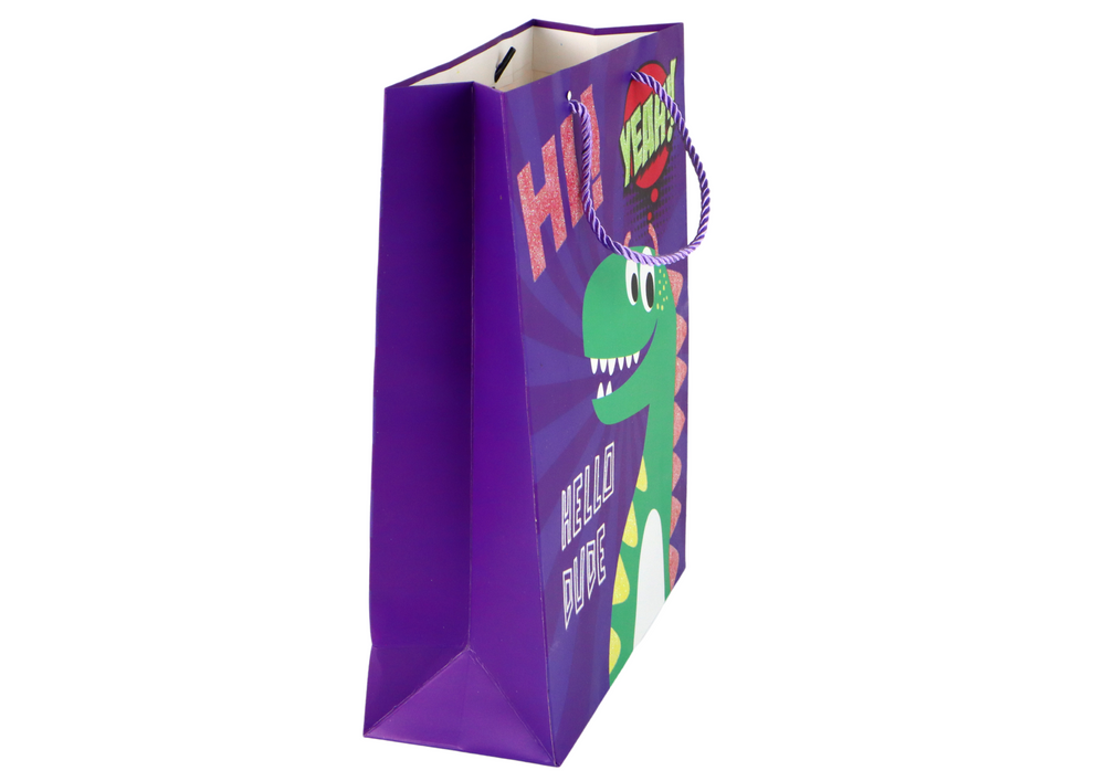 Purple Dinosaur Paper Gift Bag 32cm X 26cm X 10cm