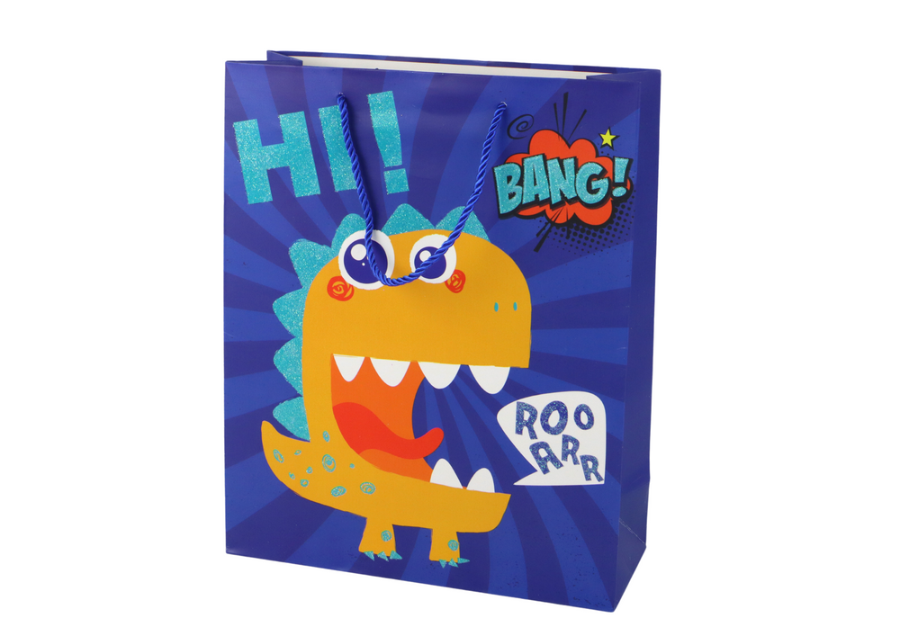 Blue Dinosaur Paper Gift Bag 41.5cm X 30cm X 12cm