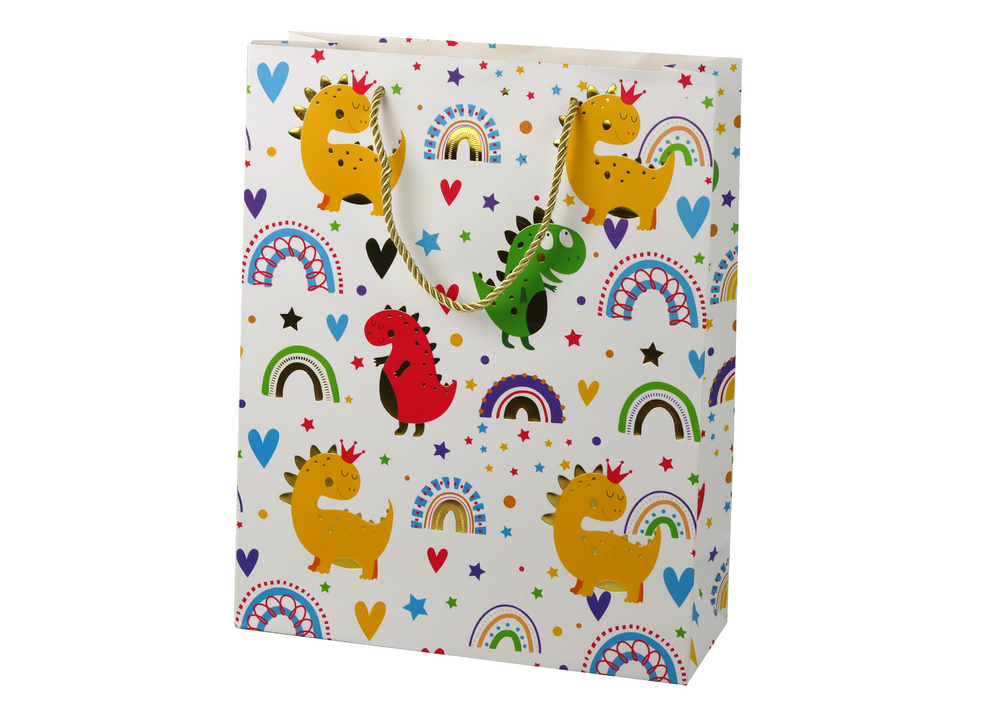 Colorful Dinosaurs Rainbow Gift Bag 32 Cm X 26 Cm X 10 Cm