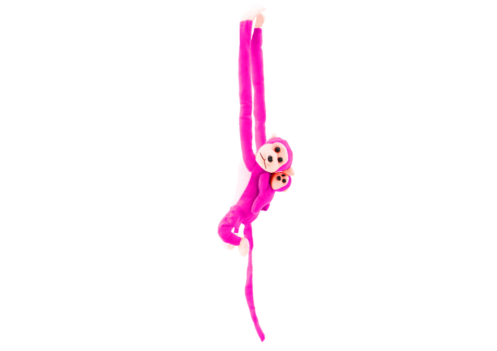 Plush Monkey With Baby Mascot Dark Pink With Sound 70 Cm