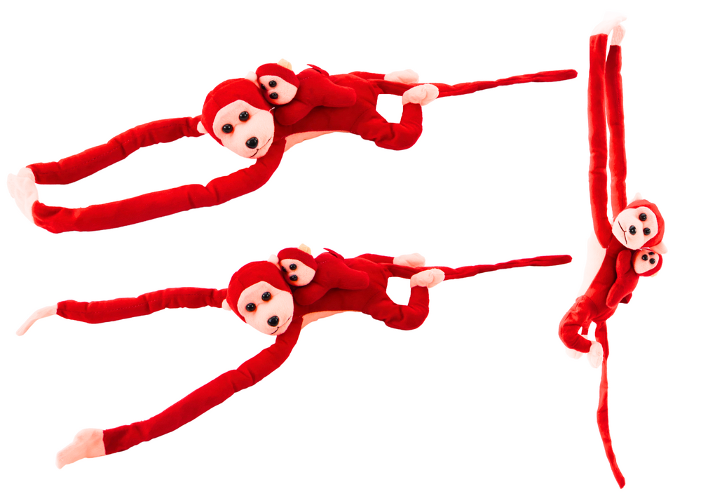 Mascotte peluche singe avec bébé rouge 70 cm