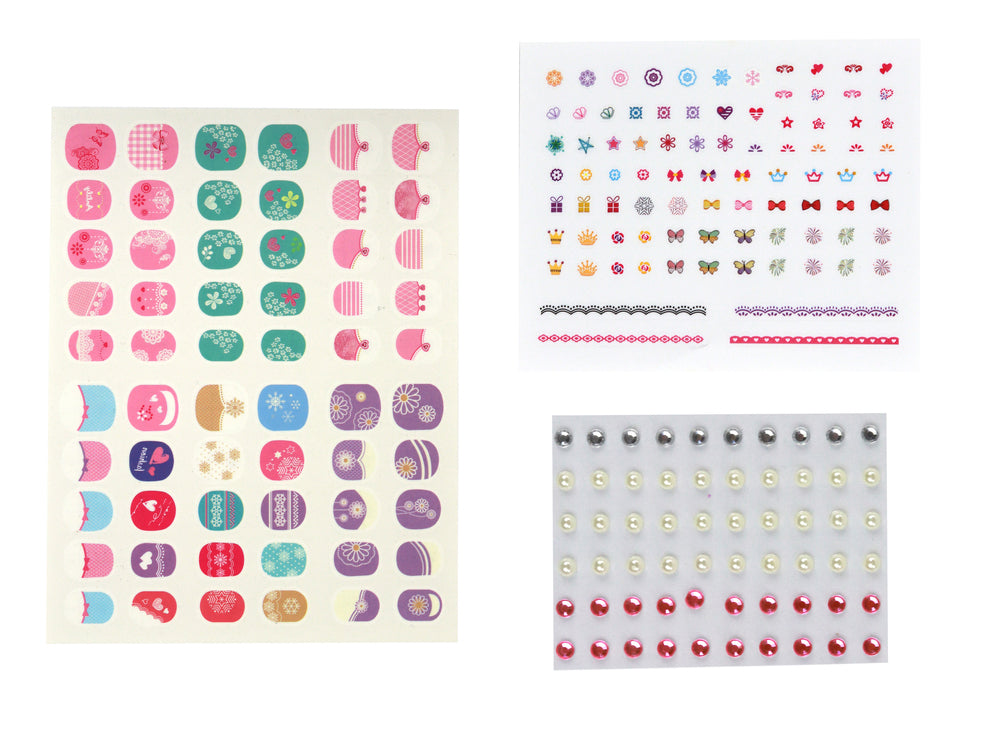 Nail Set Pink Nail Tips Stickers Diamonds