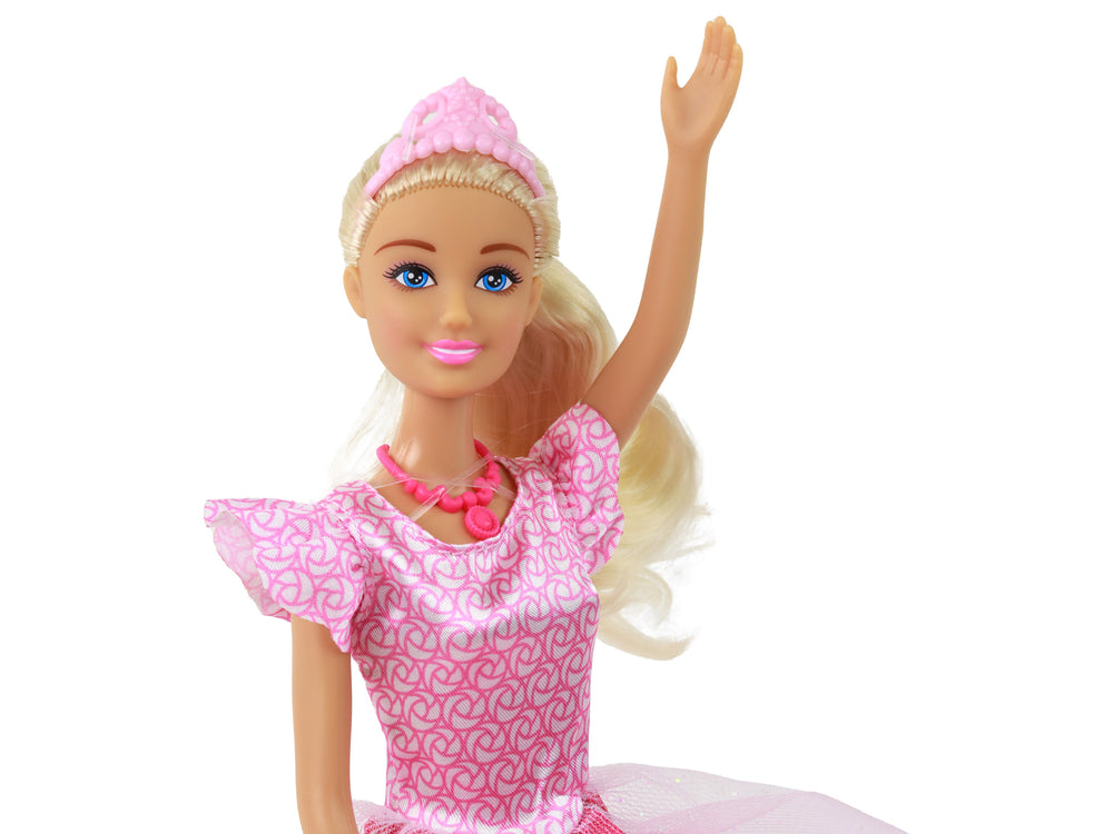 Children's Doll Anlily Princess Long Blonde Hair Tiara Pink Dress