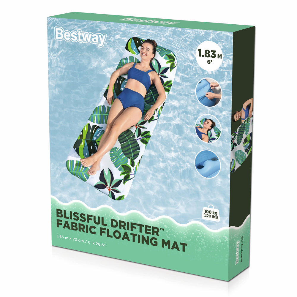 Inflatable Mattress Swimming Mat For Pool White Palm Leaves Motif 43731