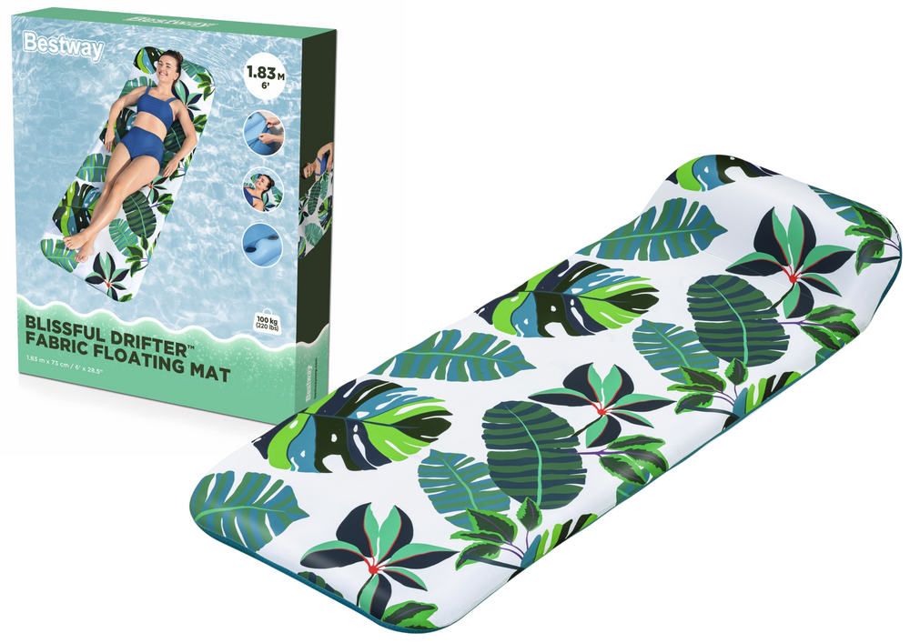 Inflatable Mattress Swimming Mat For Pool White Palm Leaves Motif 43731