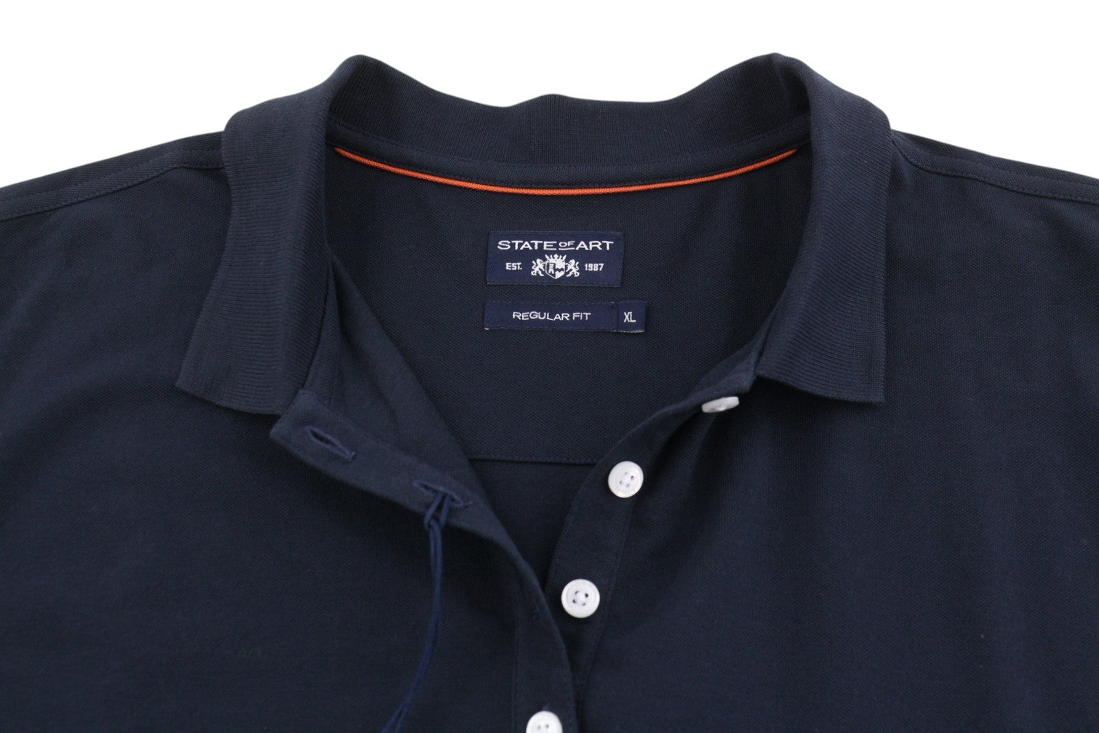 State Of Art Herren-Poloshirt aus Baumwolle in Dunkelblau mit halben Knöpfen und kurzen Ärmeln