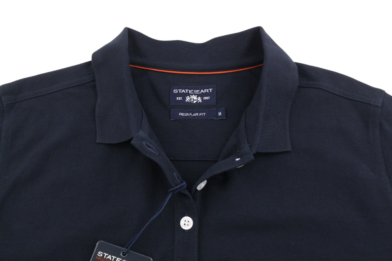State Of Art Men Polosdark Blue Half Button Cotton Short Sleeved