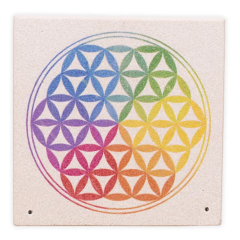 Røgelsebrænder Sandsten Flower Of Life --pakke med 4 stk - 10x10 Cm