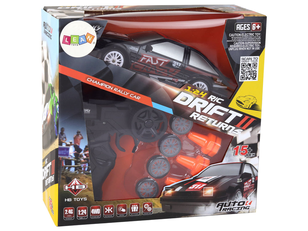Remote Controlled Sports Car R/c 1:24 Black Replaceable Wheels