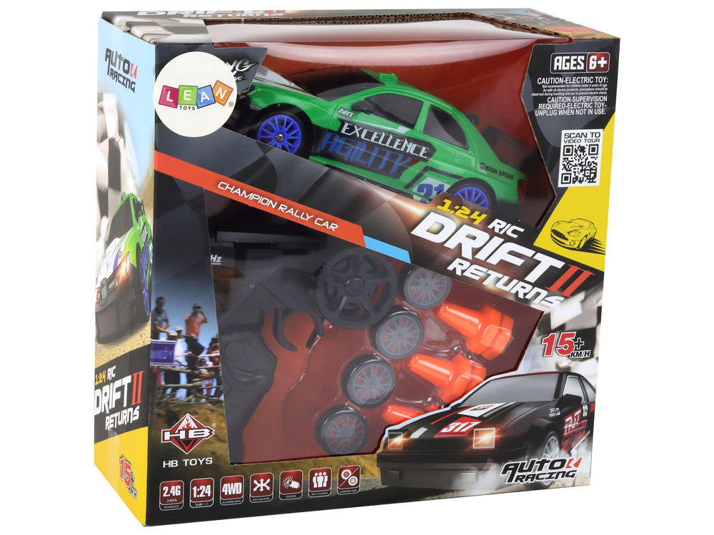 Carro esportivo com controle remoto R/c 1:24 rodas intercambiáveis verdes