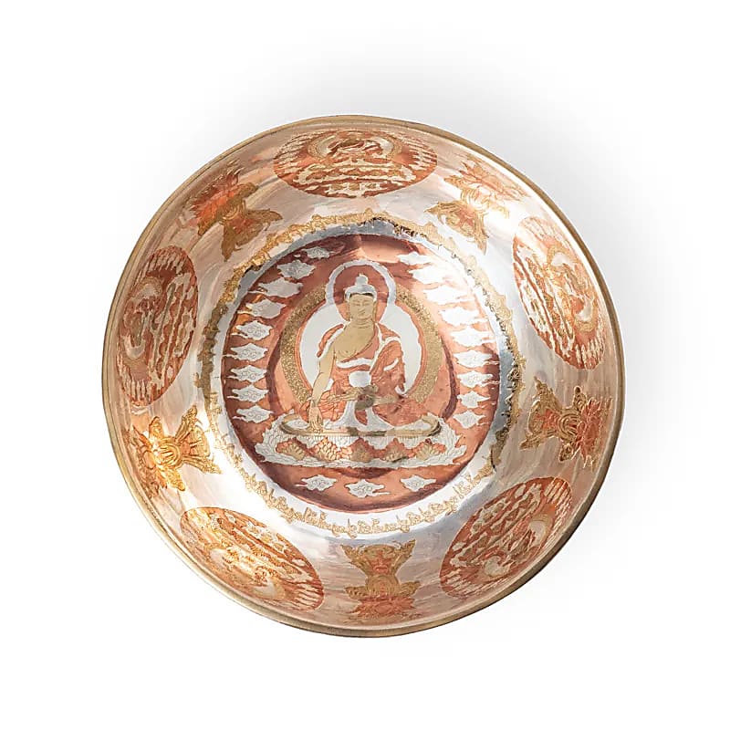 Postříbřená mísa Buddha Šákjamuni - ±20cm; ±1100-1200g