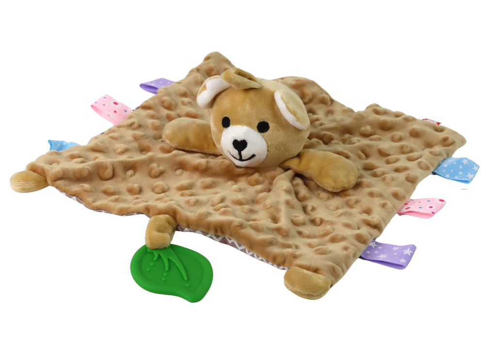 Teddy Bear Plush Cuddly Toy Blanket Studs Teether Rattle
