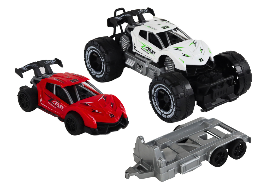 Set: White Off-road Car Red Sports Car Tow Truck