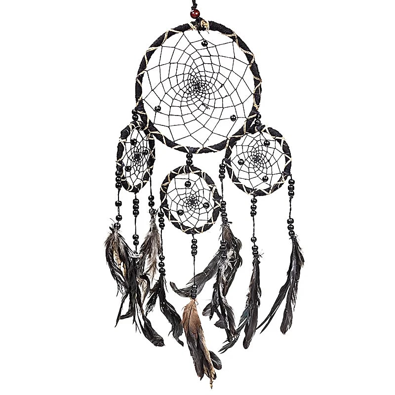Dreamcatcher Negru Cu Pene M - 15x40cm Pachet De 3 Buc