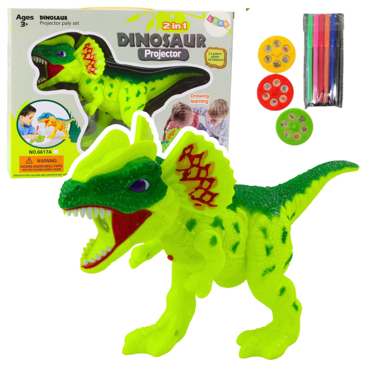 Dinozur Projector For Drawing And Painting 18 Pictures 2-in-1 Markers