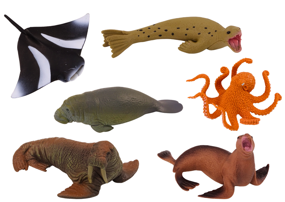 Set Of Sea Animal Figures Walrus Seal Octopus 6pcs