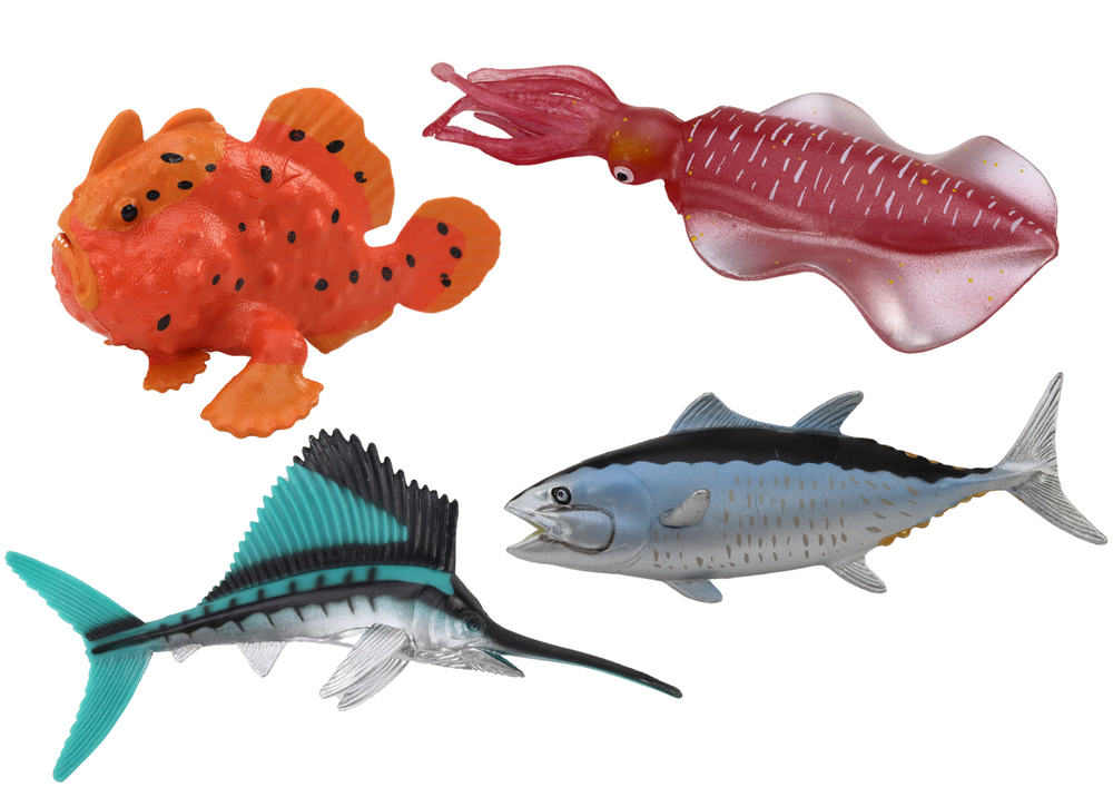 Set Of Figures Sea Animals Ocean Fish Squid 4 Pieces