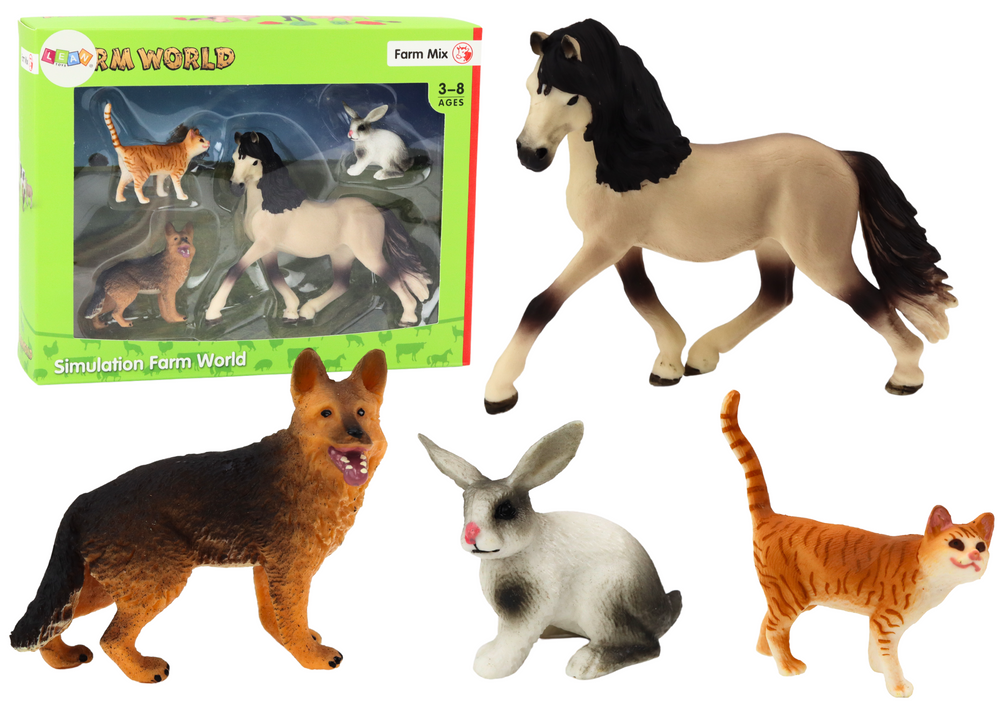 Set Of Pet Figures Horse Dog Rabbit Cat 4 Pieces