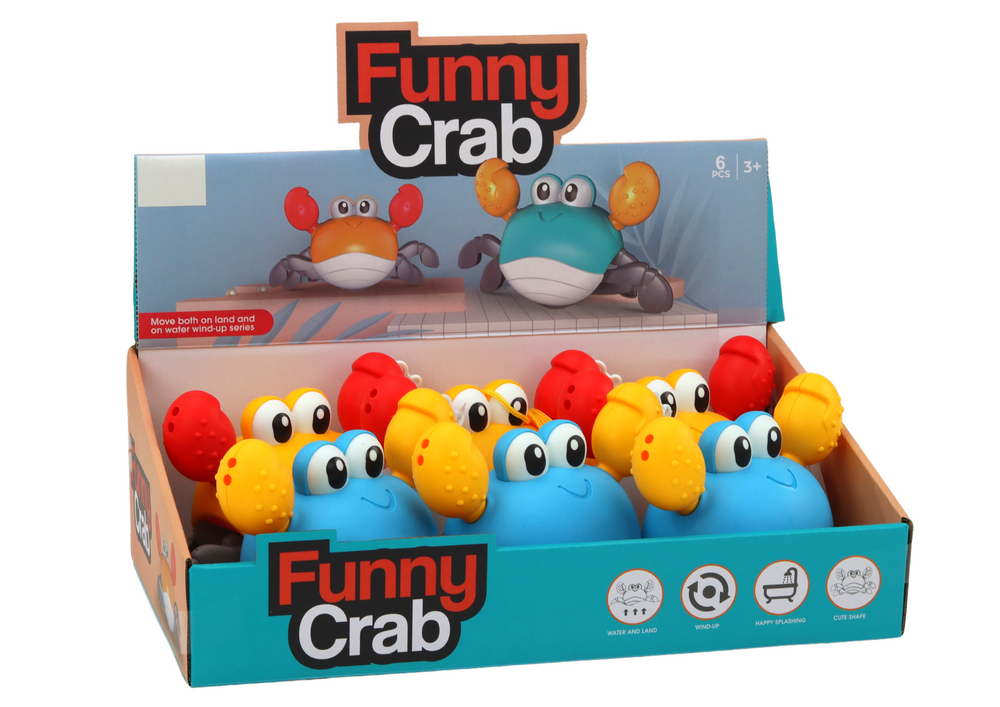 Bath Toy Wind Up Crab Walks Swims Blue Yellow