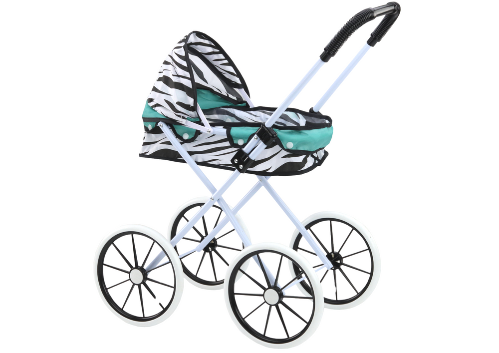 Dukkevogn Store Hjul Sammenfoldelig Zebra Turkis