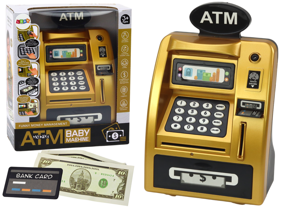 Atm Piggy Bank For Children Learning To Save Gold Black
