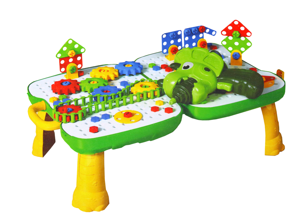 Table Suitcase Diy Set Puzzle Blocks Dinosaur Screwdriver 249 Pieces.