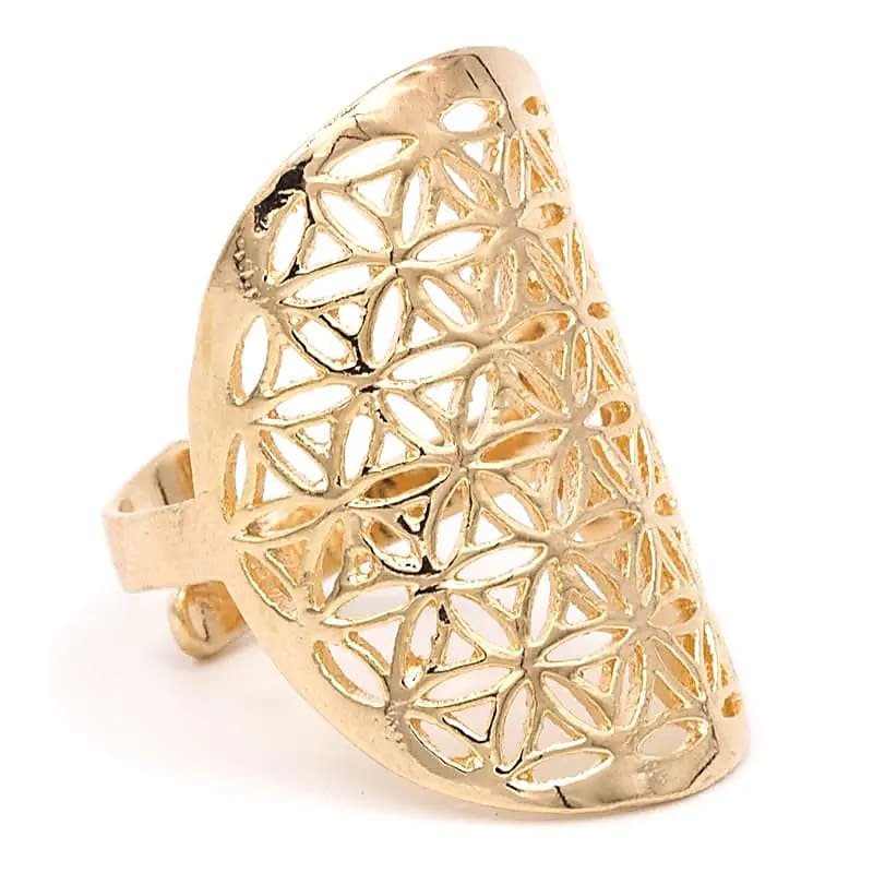 Ring Flower Of Life Brass Golden Coloured --package Of 2 Pcs - 3x2 Cm