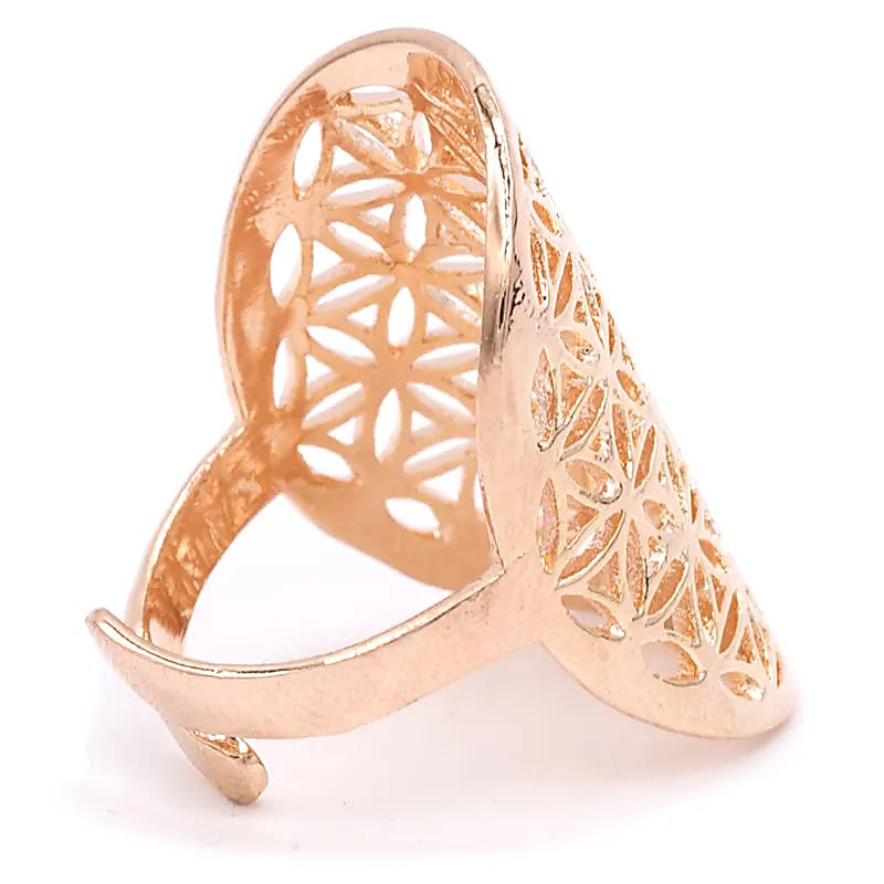 Anel Flor da Vida Latão Cor Rosa Ouro - 3x2 Cm Pacote de 2 Peças