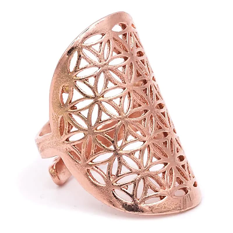 Ring Flower Of Life Brass Copper Colour --package Of 2 Pcs - 3x2 Cm