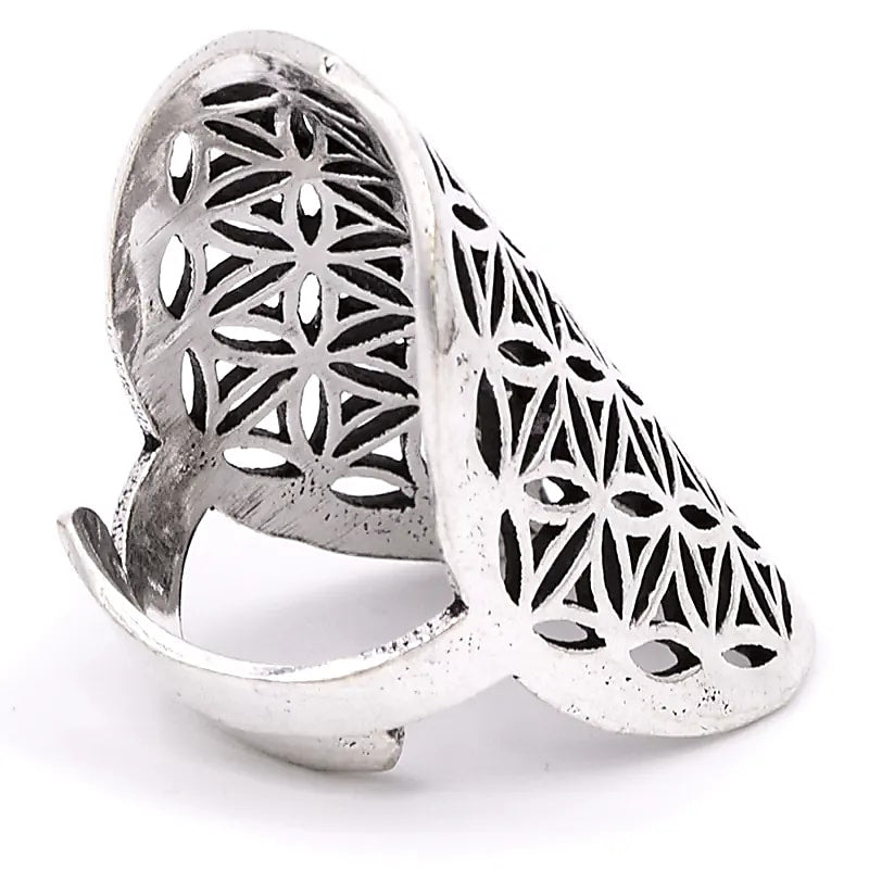 Ring Flower Of Life Brass Silver Colour --package Of 2 Pcs - 3x2 Cm