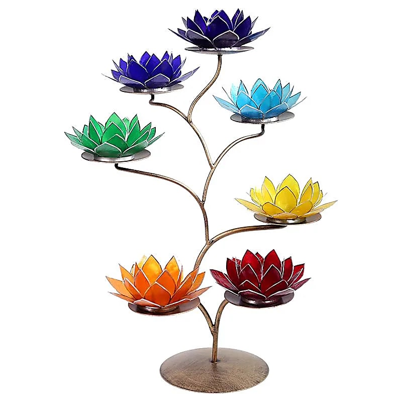 Espositore Chakra Lotus in metallo + 21 luci di loto - 49x32 cm