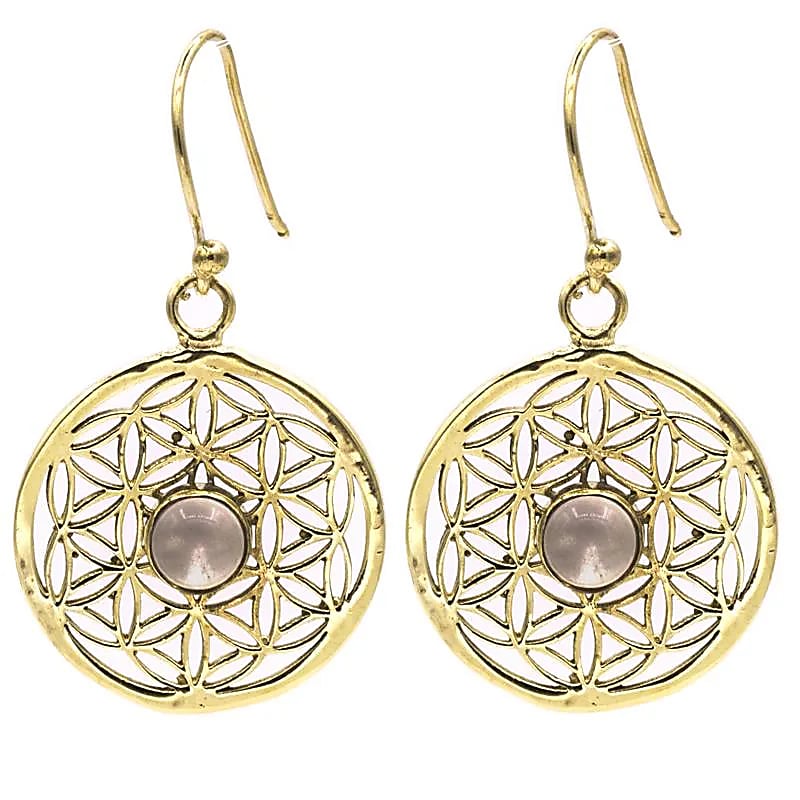 Boucles D'oreilles Fleur De Vie Avec Cristal De Roche - 2,5 Cm