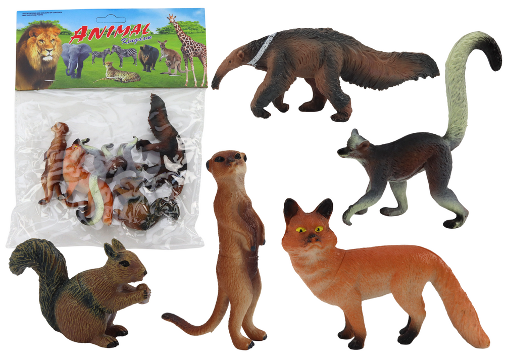 Animal Figures Set Squirrel Meerkat Anteater Fox Lemur 5 Pcs.