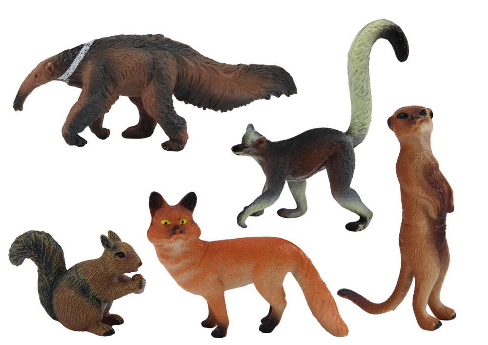 Animal Figures Set Squirrel Meerkat Anteater Fox Lemur 5 Pcs.