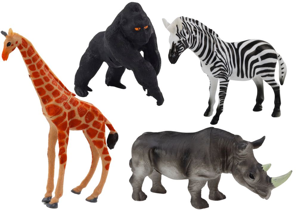 Set Of African Animal Figurines 4 Pieces Giraffe Gorilla