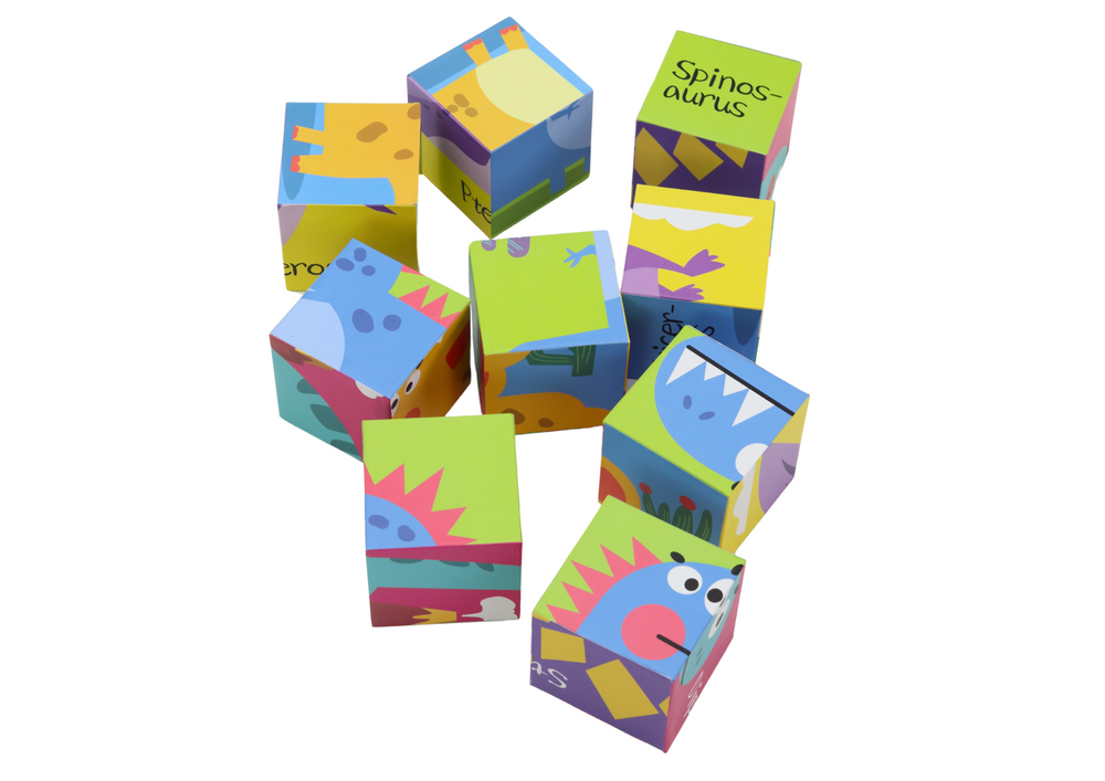 Puzzle edukacyjne 6w1 Klocki Puzzle Kostki 6 obrazków Dinozaury 9 El.