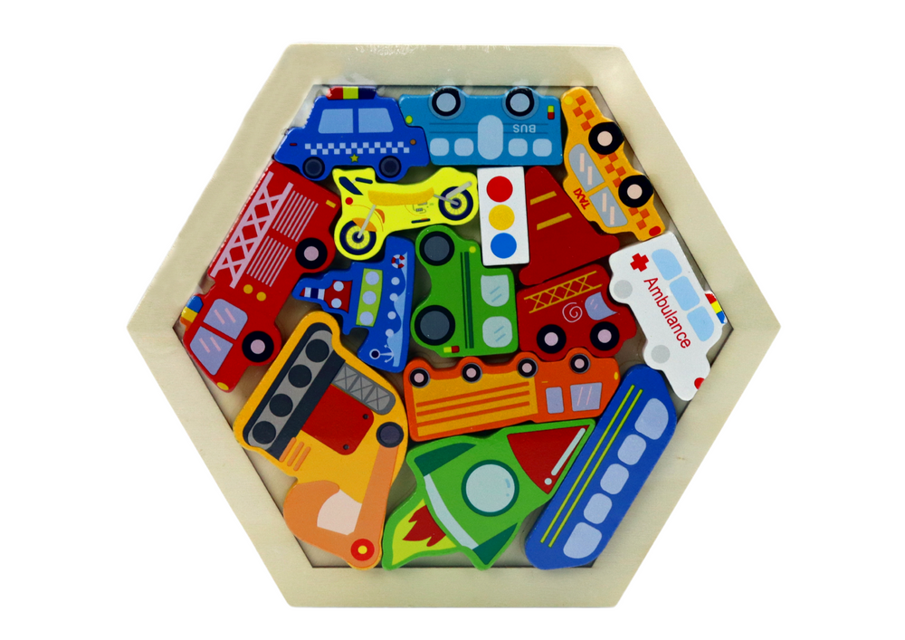 Puzzle Jigsaw Vehicles Rocket Wooden Blocks Colorful 15 Pieces.