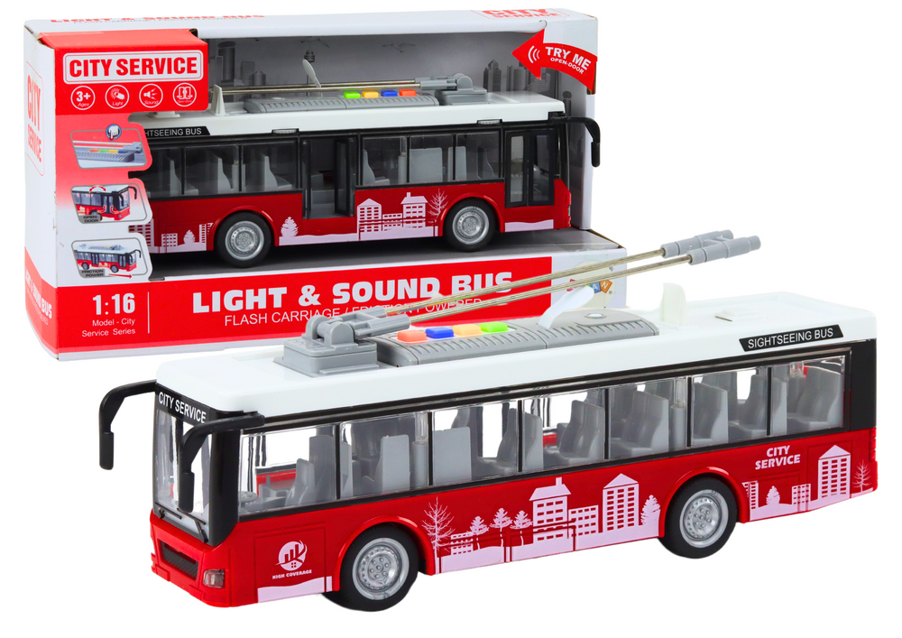 Trolleybus Bus 1:16 Lights Sounds Drive White And Red