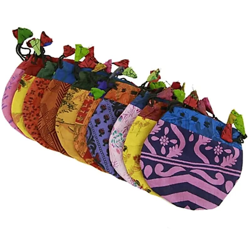 Sac en soie vintage couleurs mélangées-paquet de 10 pièces-14x12 Cm