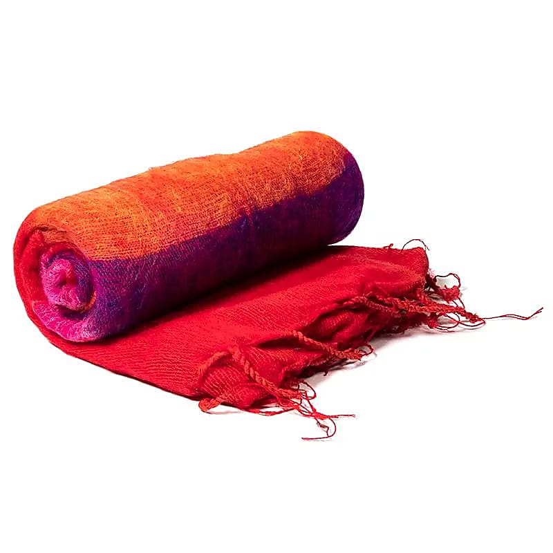Mantón de meditación rojo con rayas - 200x80 cm