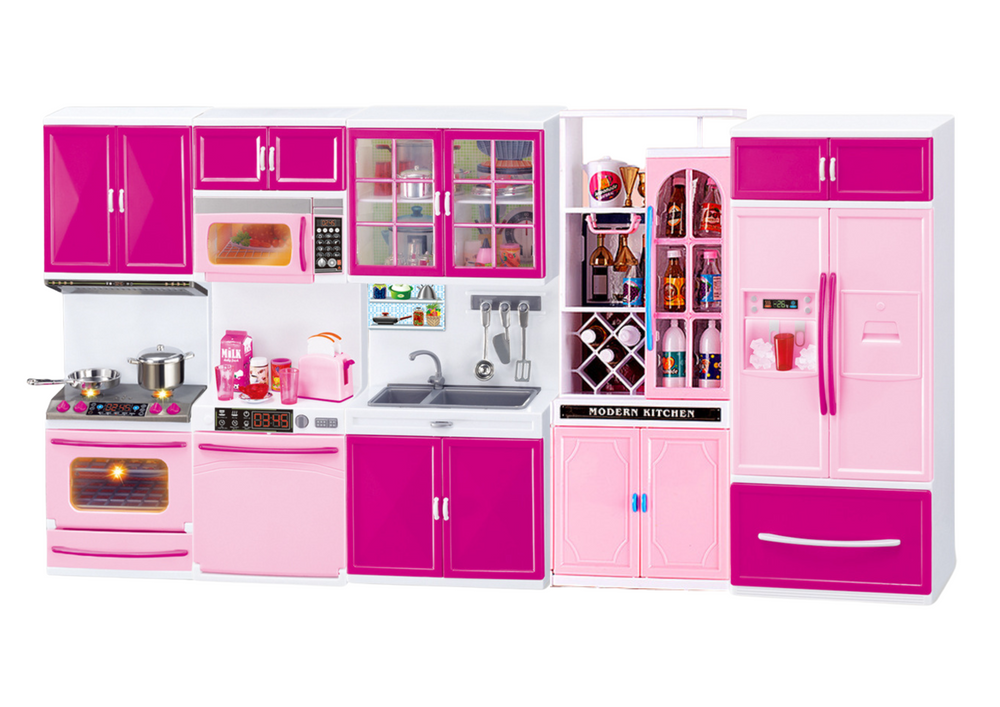 Kitchen Furniture Set For Dolls Fridge Stove Accessories Pink