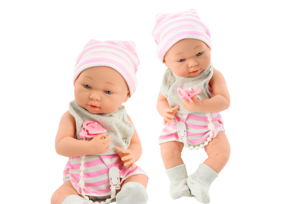 Baby Doll In White And Pink Clothes Hat Pacifier Bib Quilt