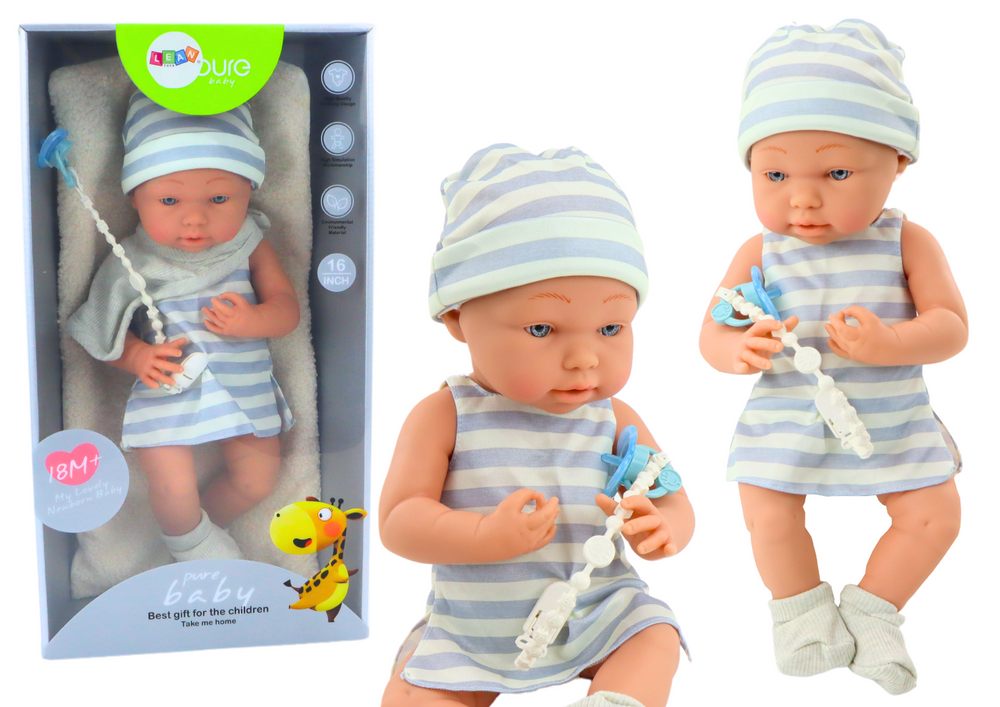 Baby Doll In Blue And White Clothes Hat Pacifier Bib Quilt