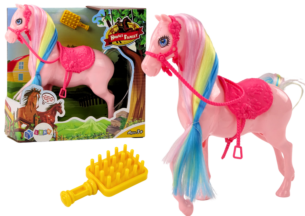 Figurine Horse With Colorful Mane And Pink Brush Saddle