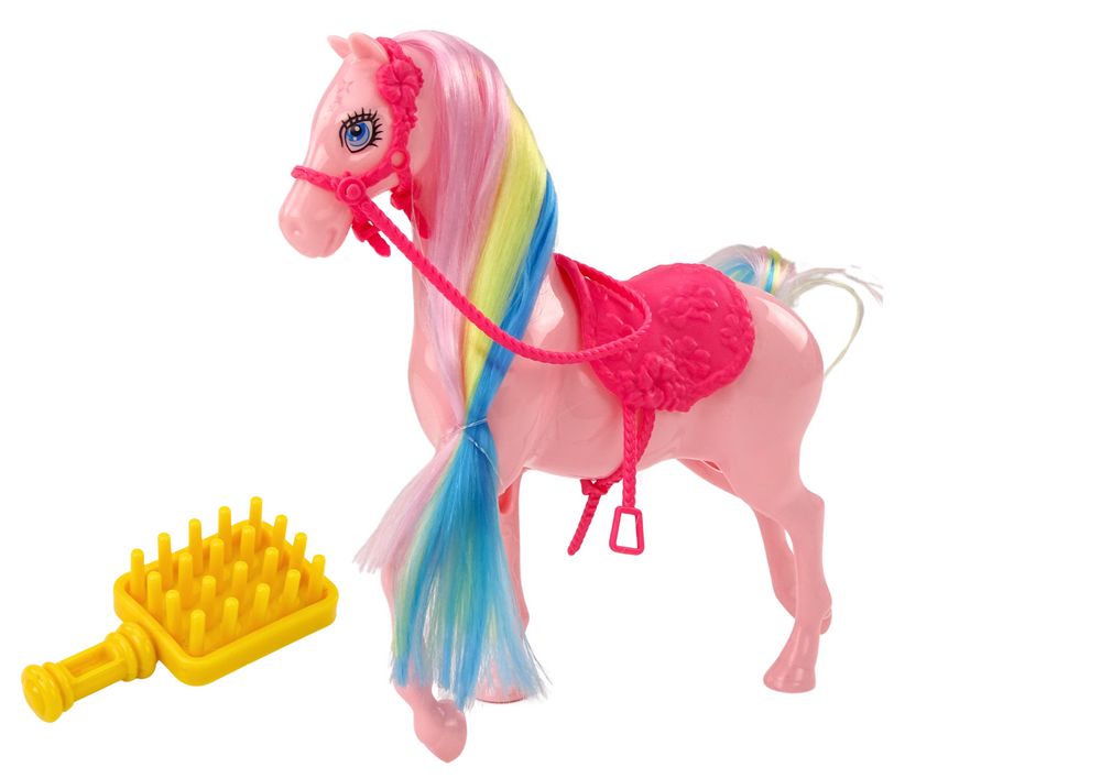 Figurine Horse With Colorful Mane And Pink Brush Saddle