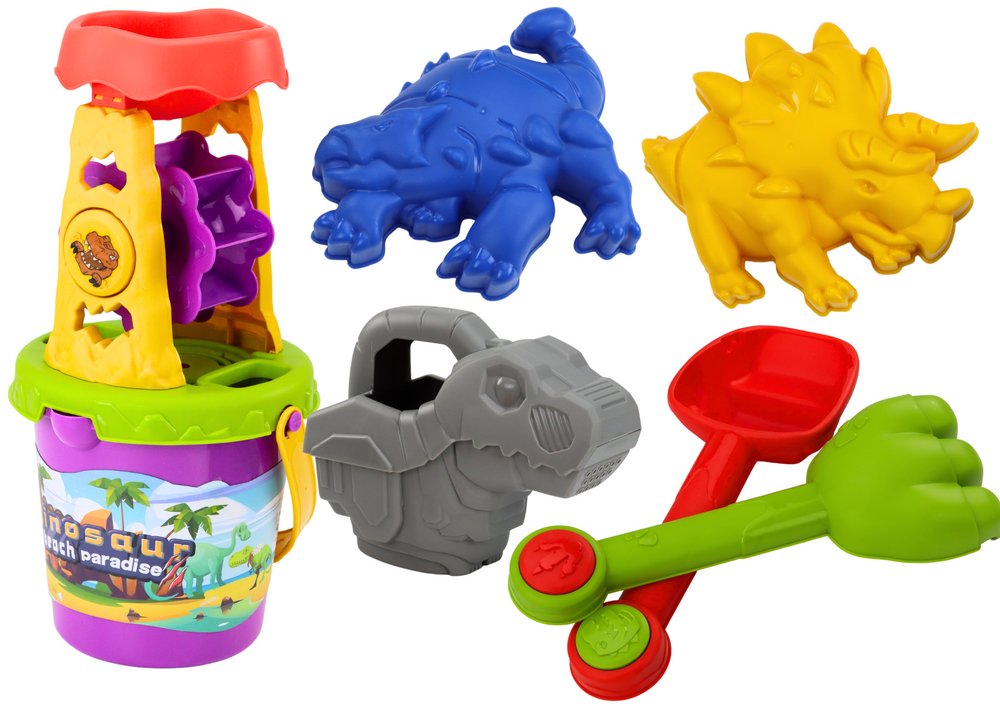 Dinosaur Sand Set Grinder Funnel Spatula Rake Watering Can Molds